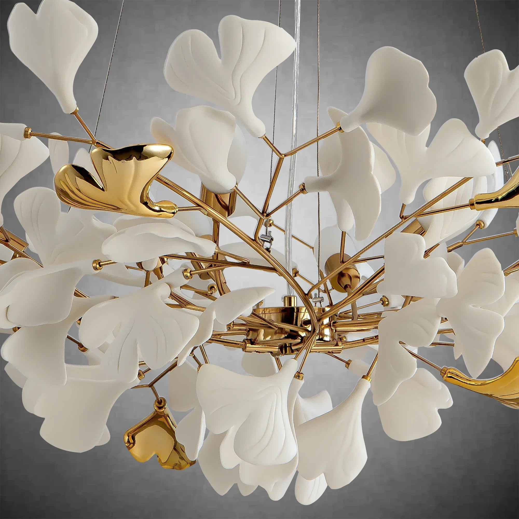 Branch Chandelier White Ceramic Ginkgo Leaf Chandeliers - D39.3inSilverBlushlighting