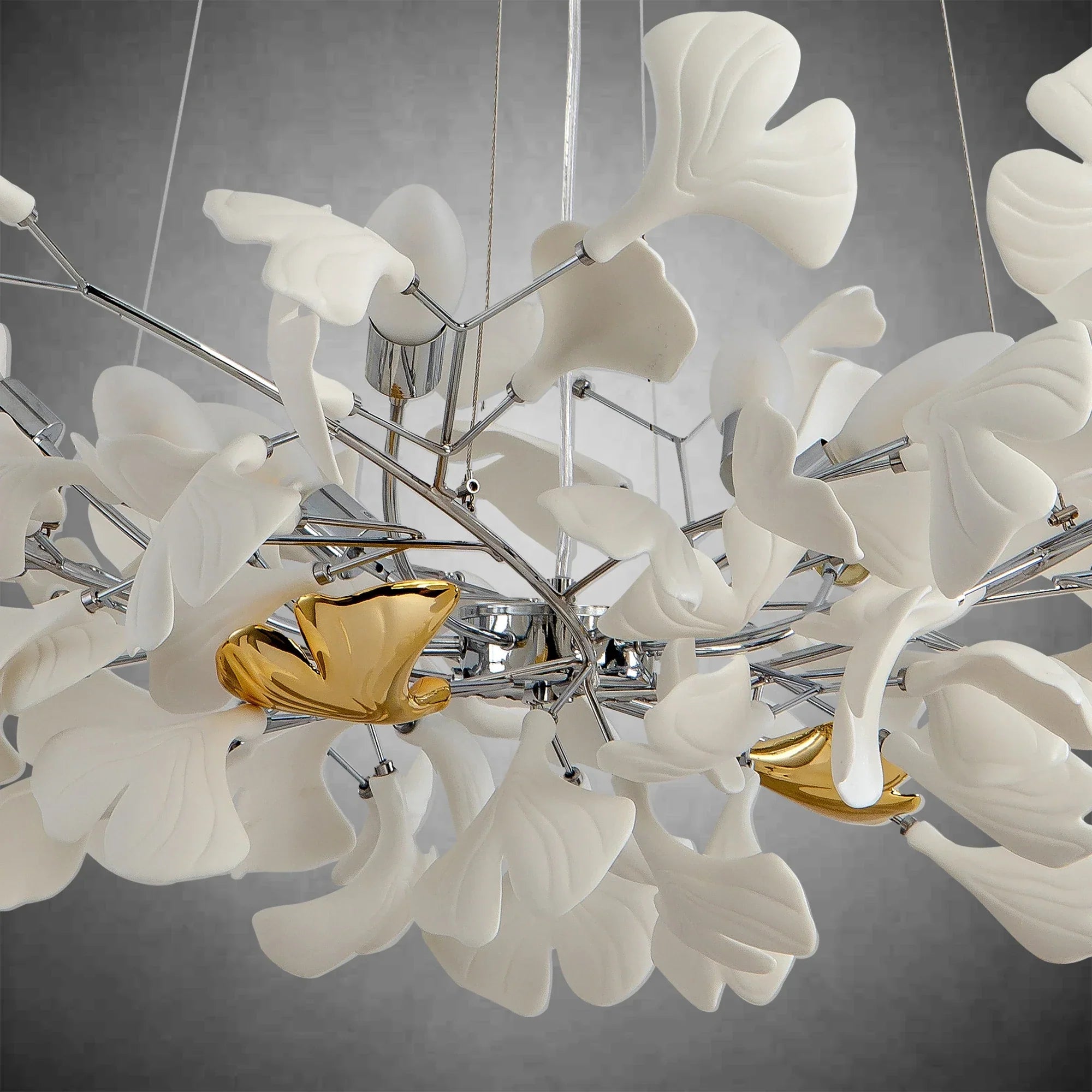 Branch Chandelier White Ceramic Ginkgo Leaf Chandeliers - L59inGoldBlushlighting