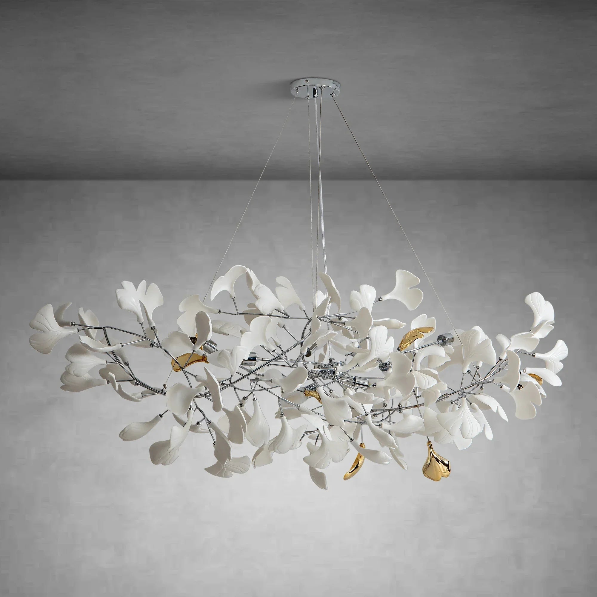 Branch Chandelier White Ceramic Ginkgo Leaf Chandeliers - L59inSilverBlushlighting