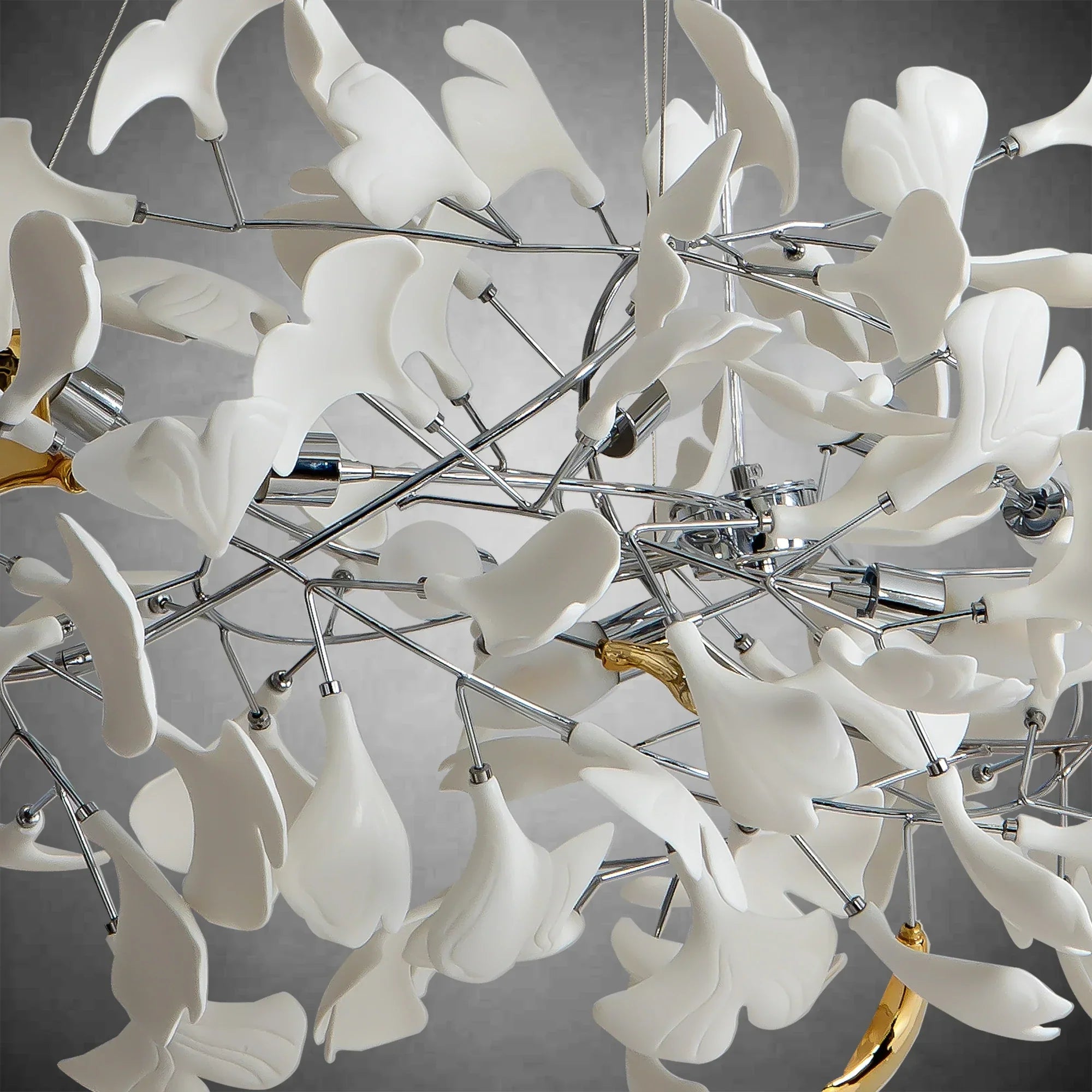 Branch Chandelier White Ceramic Ginkgo Leaf Chandeliers - L59inSilverBlushlighting