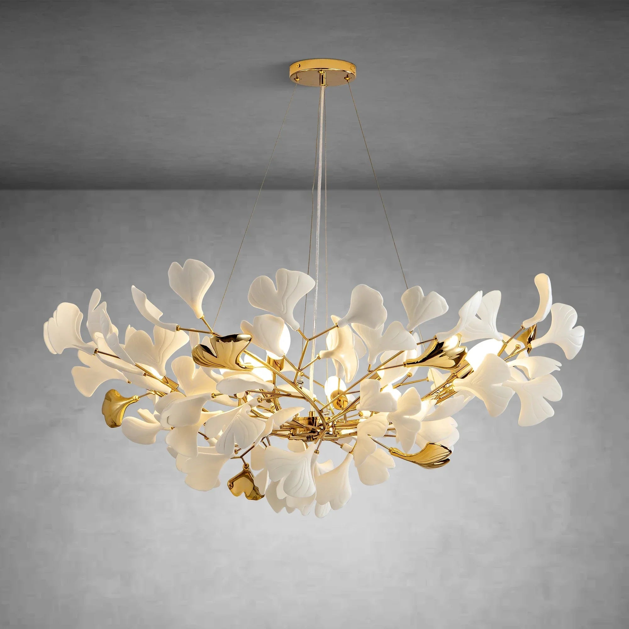 Branch Chandelier White Ceramic Ginkgo Leaf Chandeliers - D39.3inGoldBlushlighting