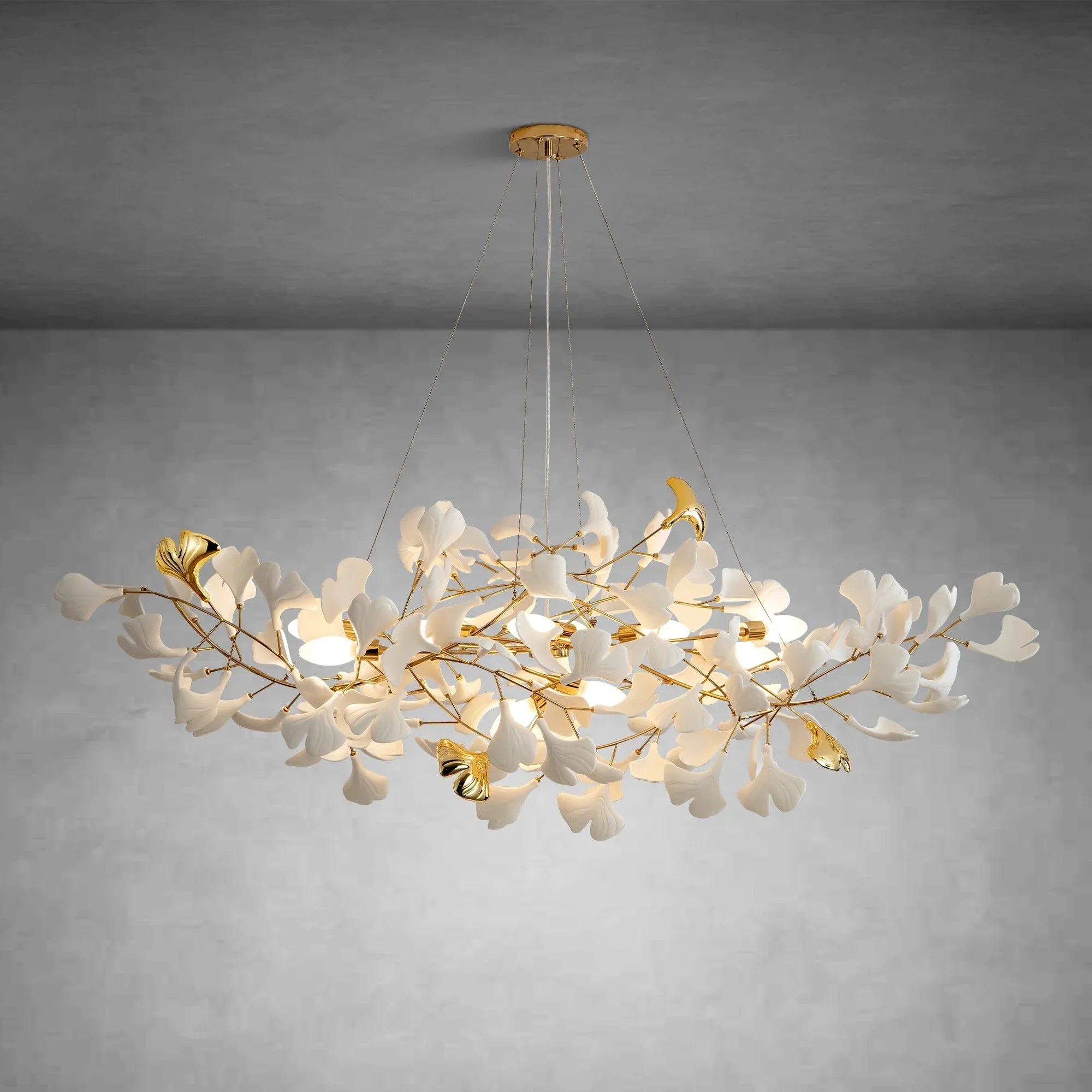 Branch Chandelier White Ceramic Ginkgo Leaf Chandeliers - D39.3inSilverBlushlighting
