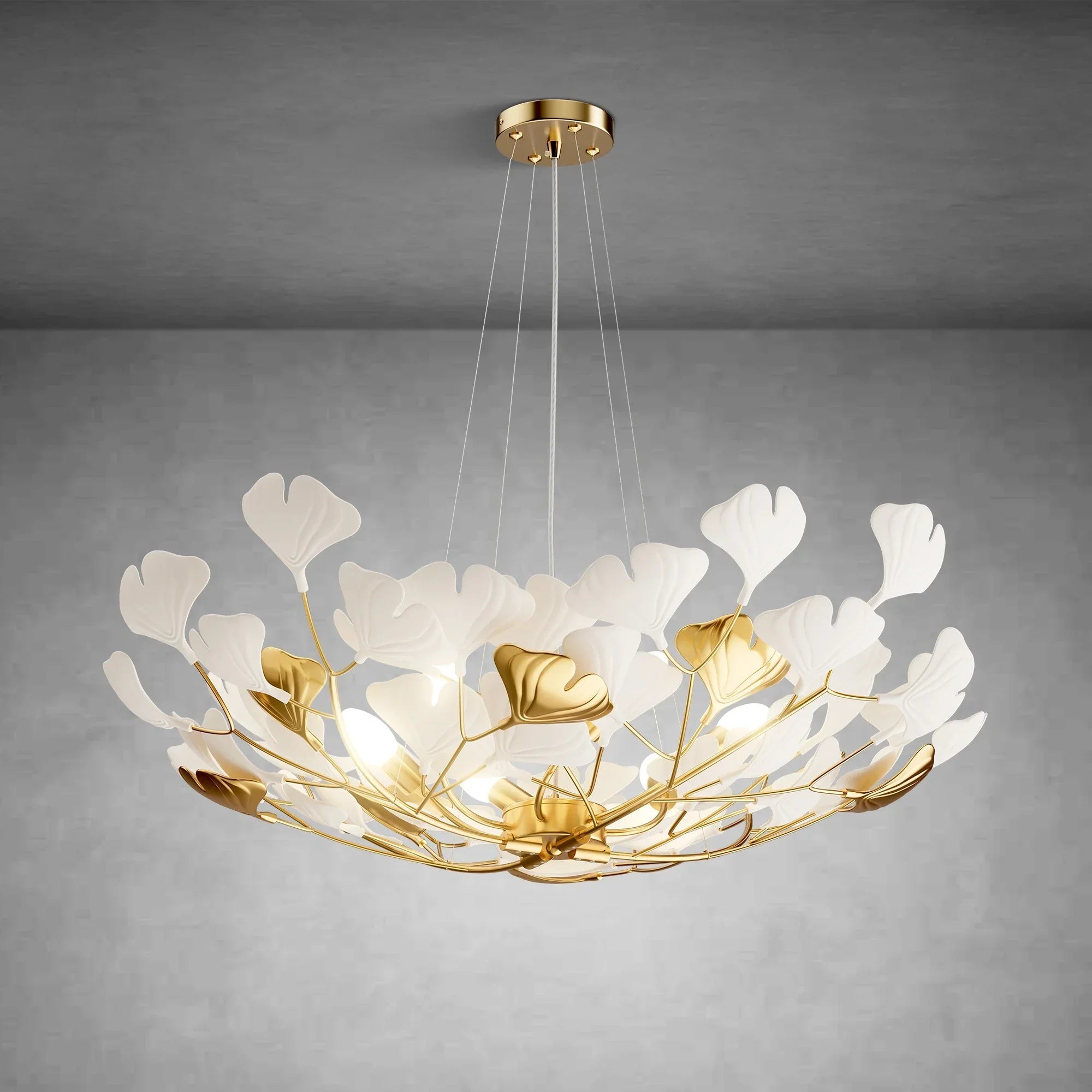 Branch Chandelier White Ceramic Ginkgo Leaf Chandeliers - D31.5inGoldBlushlighting