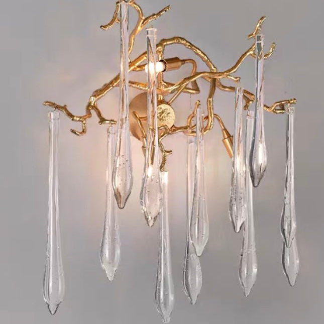 Branch Crystal Drops Chandelier in French Style with Copper Gold Finish for Dining and Living Room Ceiling - Round D23.6"*H15.8"/29.5kgWarm LightBlushlighting
