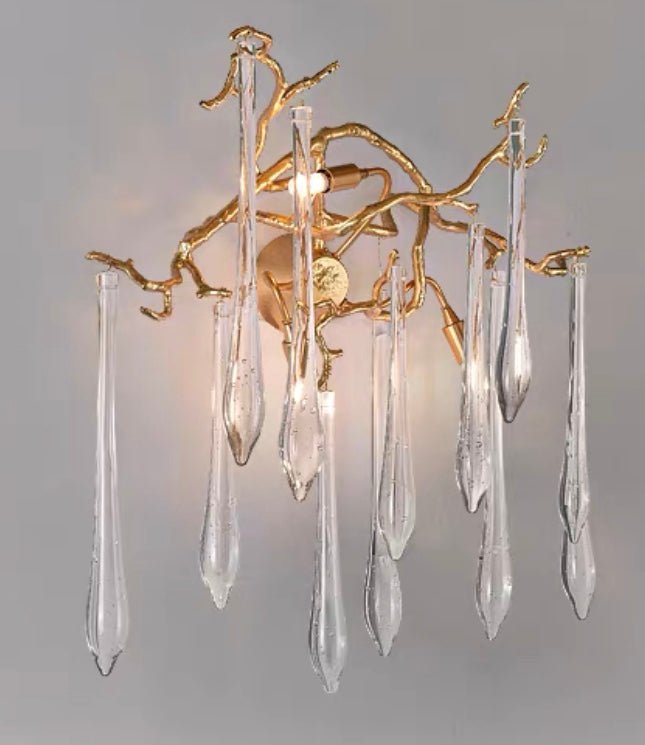 Branch Crystal Drops Chandelier in French Style with Copper Gold Finish for Dining and Living Room Ceiling - Round D23.6"*H15.8"/29.5kgWarm LightBlushlighting