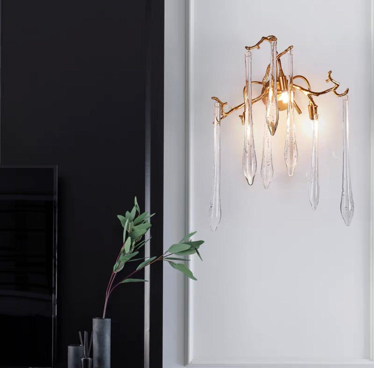 Branch Crystal Drops Chandelier in French Style with Copper Gold Finish for Dining and Living Room Ceiling-Chandeliers-Blushlighting