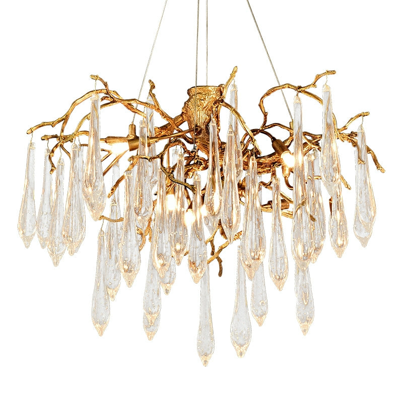 Branch Crystal Drops Chandelier in French Style with Copper Gold Finish for Dining and Living Room Ceiling-Chandeliers-Blushlighting