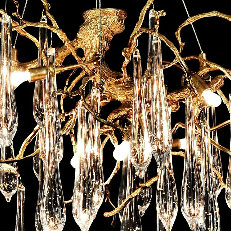 Branch Crystal Drops Chandelier in French Style with Copper Gold Finish for Dining and Living Room Ceiling-Chandeliers-Blushlighting