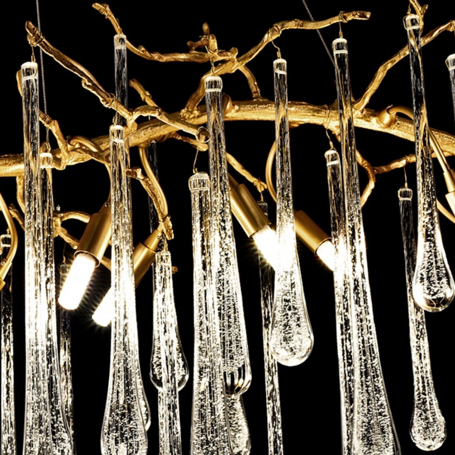 Branch Crystal Drops Chandelier in French Style with Copper Gold Finish for Dining and Living Room Ceiling - Round D23.6"*H15.8"/29.5kgWarm LightBlushlighting