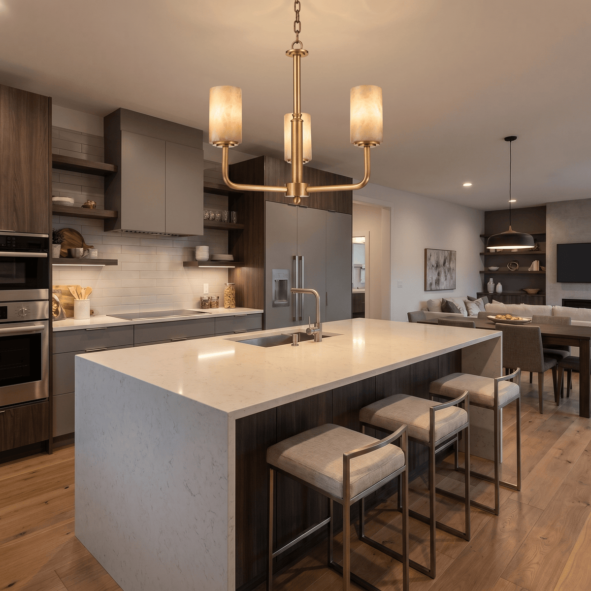 Brass 3-Arm Cylinder Alabaster Pendant Light - Blushlighting