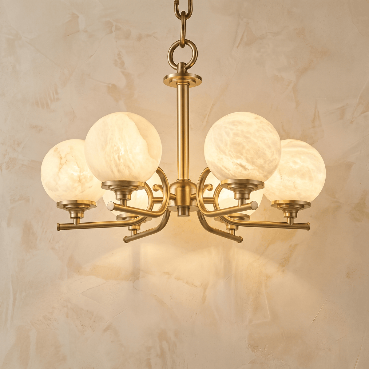Brass 6-Arm Chandelier Alabaster - Blushlighting