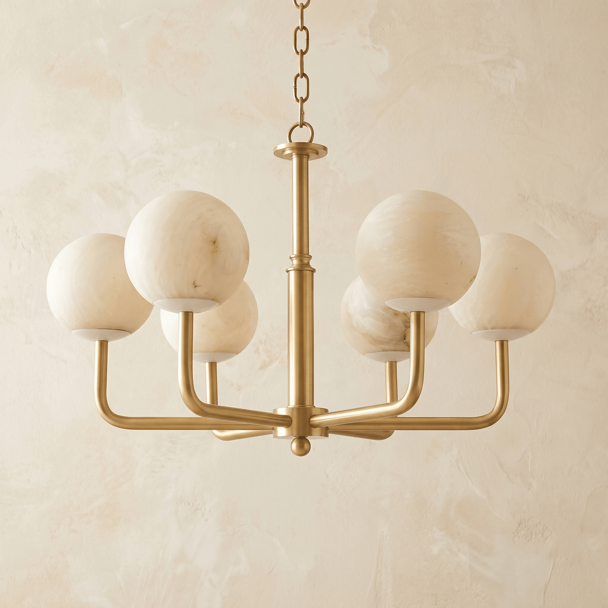 Brass 6-Arm Orb Alabaster Pendant Light - Blushlighting