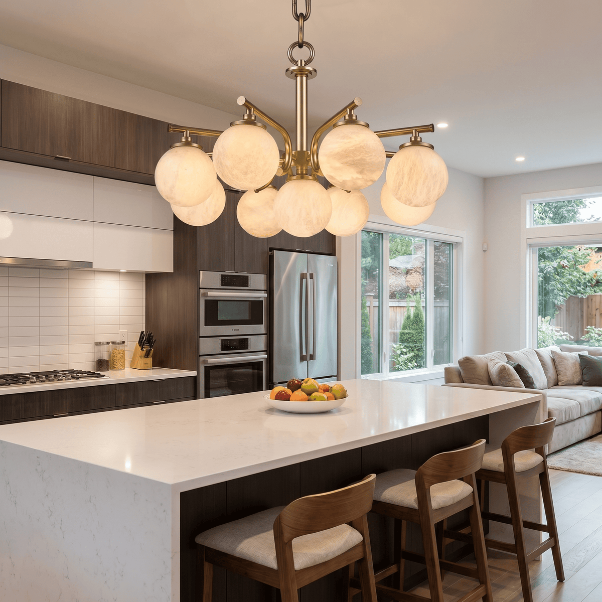 Brass 9-orb (extra) Alabaster Pendant Light - Blushlighting