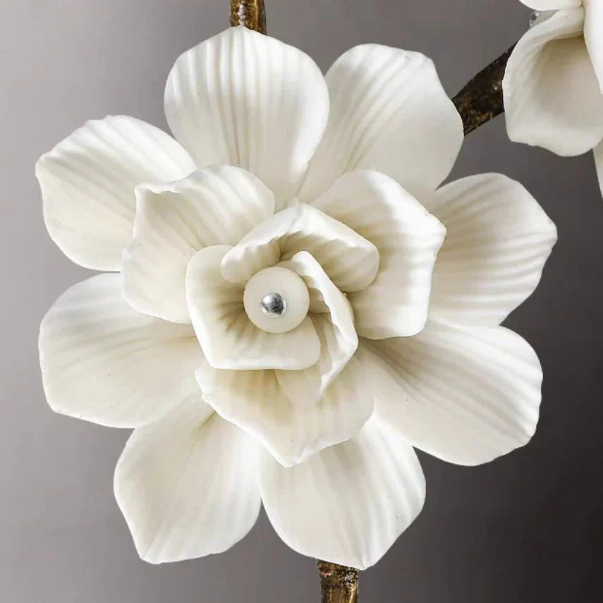 Brass and Ceramic Flower Art Chandelier Post Modern Light Luxury Style for Living and Dining Areas - Blushlighting