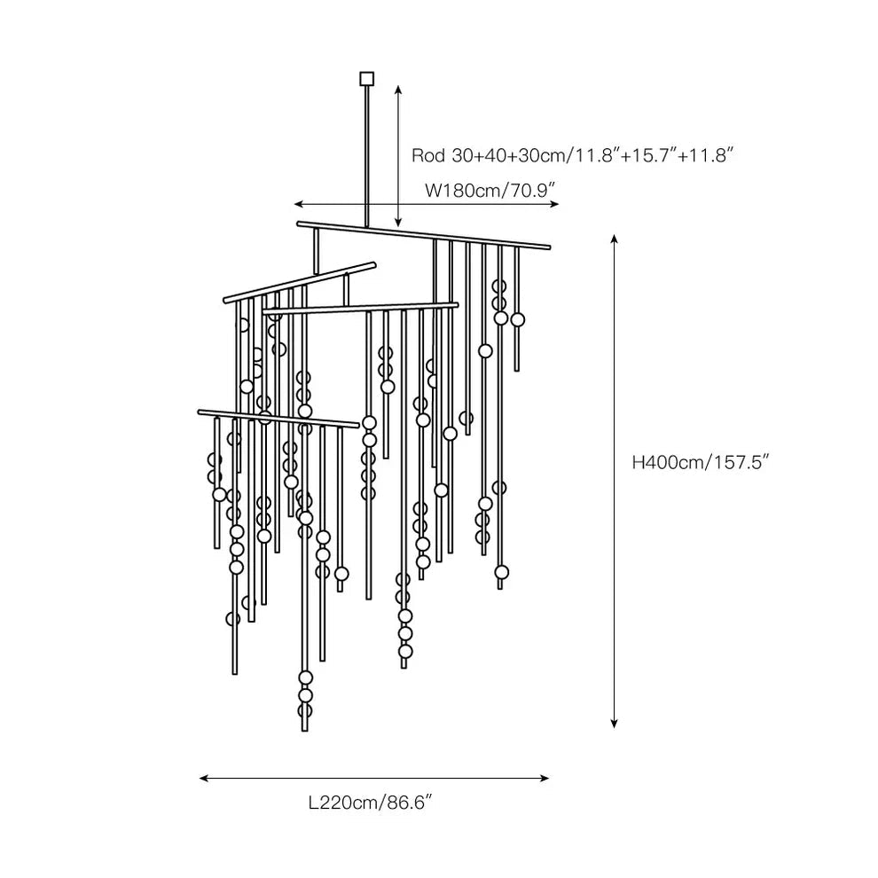 Brass Drop System Chandelier - 76 heads L 220cm x W 180cm x H 400cm / L 86.6" x W 70.9" x H 157.5"BlackBlushlighting
