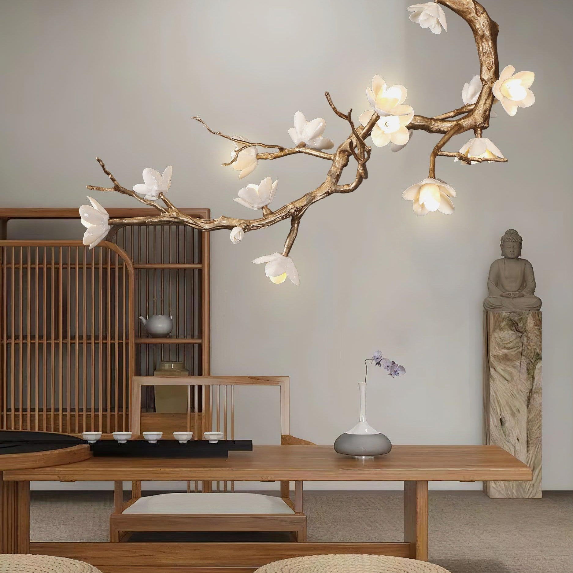 Brass Flower Branch Chandelier - L 31.5″ x W 19.7″ x H 25.6″ / L 80cm x W 50cm x H 65cmBrassBlushlighting
