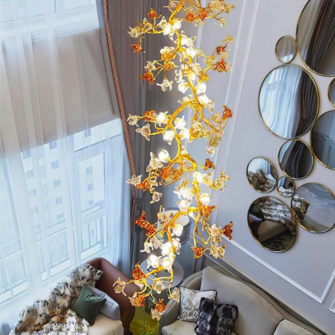 Brass Maple Branch Chandelier - ∅ 31.5″ x H 70.9″ / Dia 80cm x H 180cmBrass & Clear & YellowBlushlighting