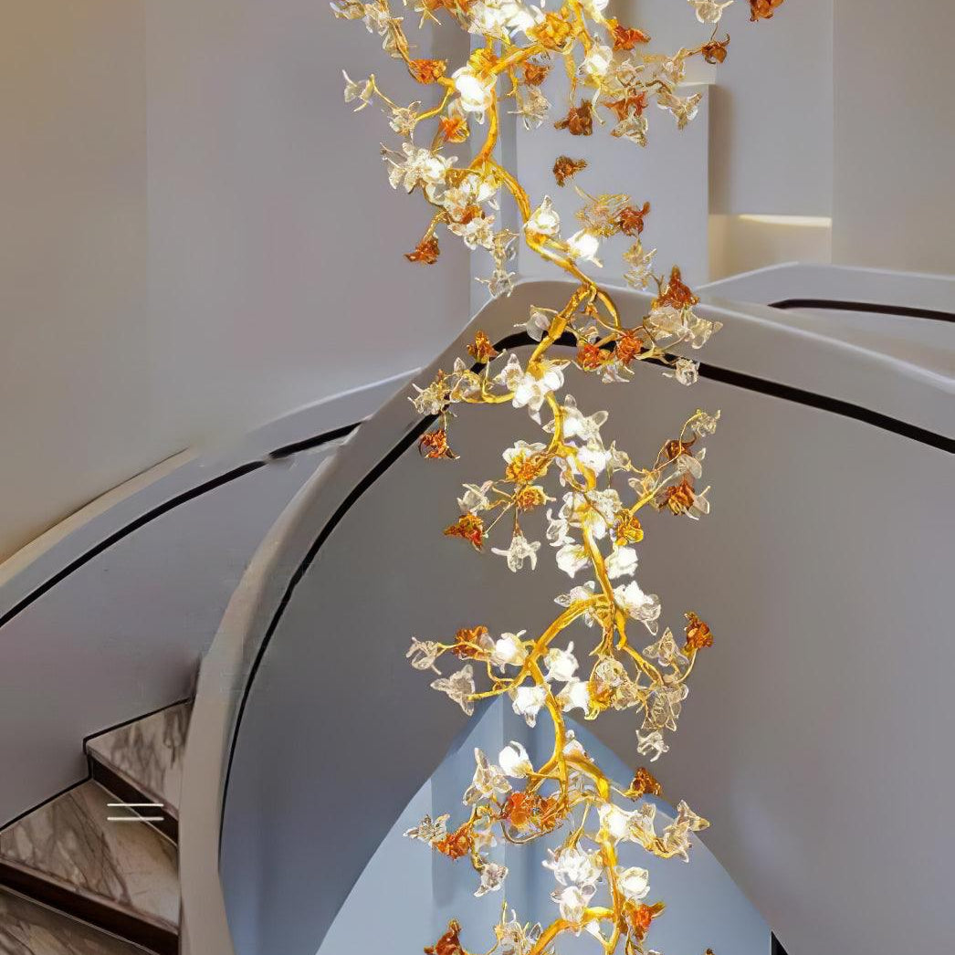 Brass Maple Branch Chandelier - ∅ 31.5″ x H 70.9″ / Dia 80cm x H 180cmBrass & Clear & YellowBlushlighting
