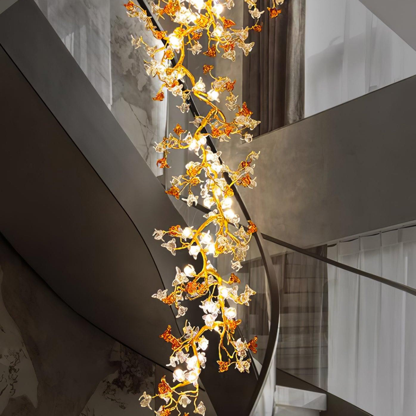 Brass Maple Branch Chandelier - ∅ 31.5″ x H 70.9″ / Dia 80cm x H 180cmBrass & Clear & YellowBlushlighting