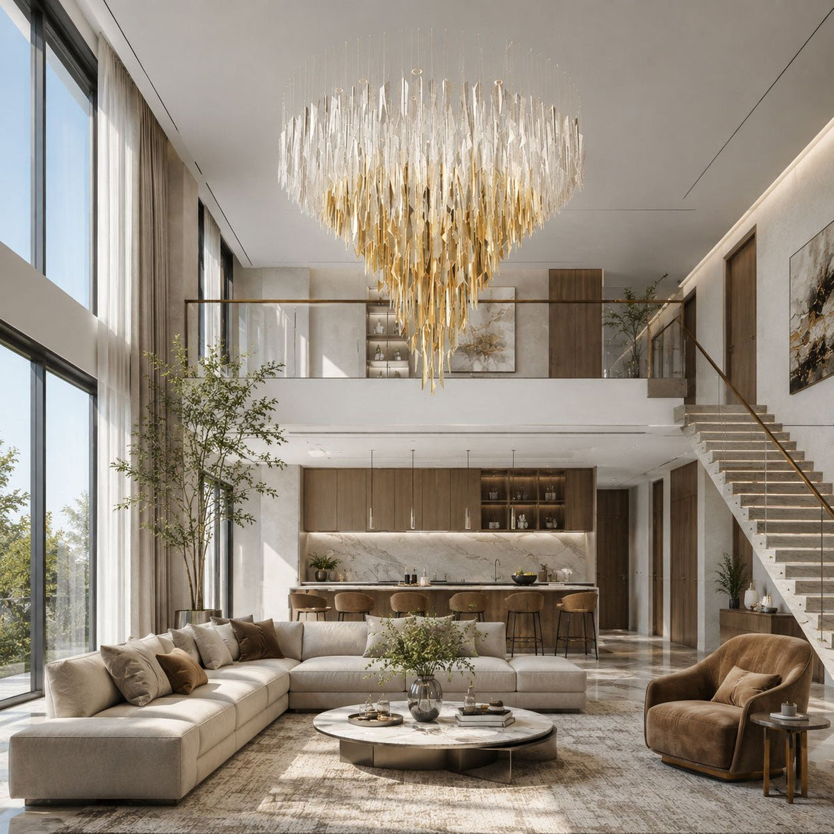 Breeze Chandelier - ∅ 39.4″ x H 39.4″ / Dia 100cm x H 100cm(No Canopy)Gold & ClearWarm LightBlushlighting