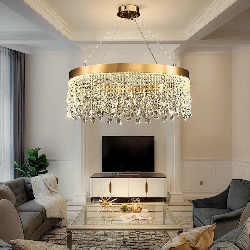 Brushed Gold Modern LED Crystal Light Fixtures-