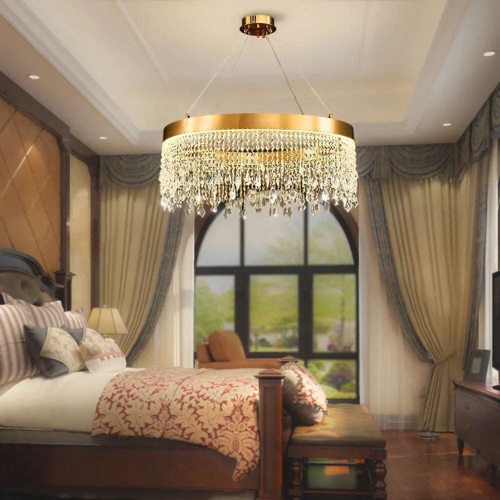 Brushed Gold Modern LED Crystal Light Fixtures-