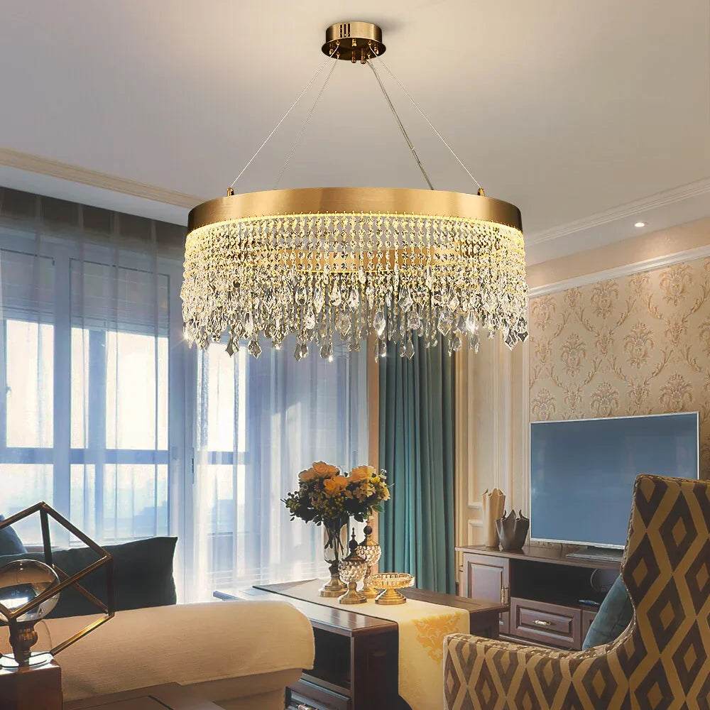 Brushed Gold Modern LED Crystal Light Fixtures-