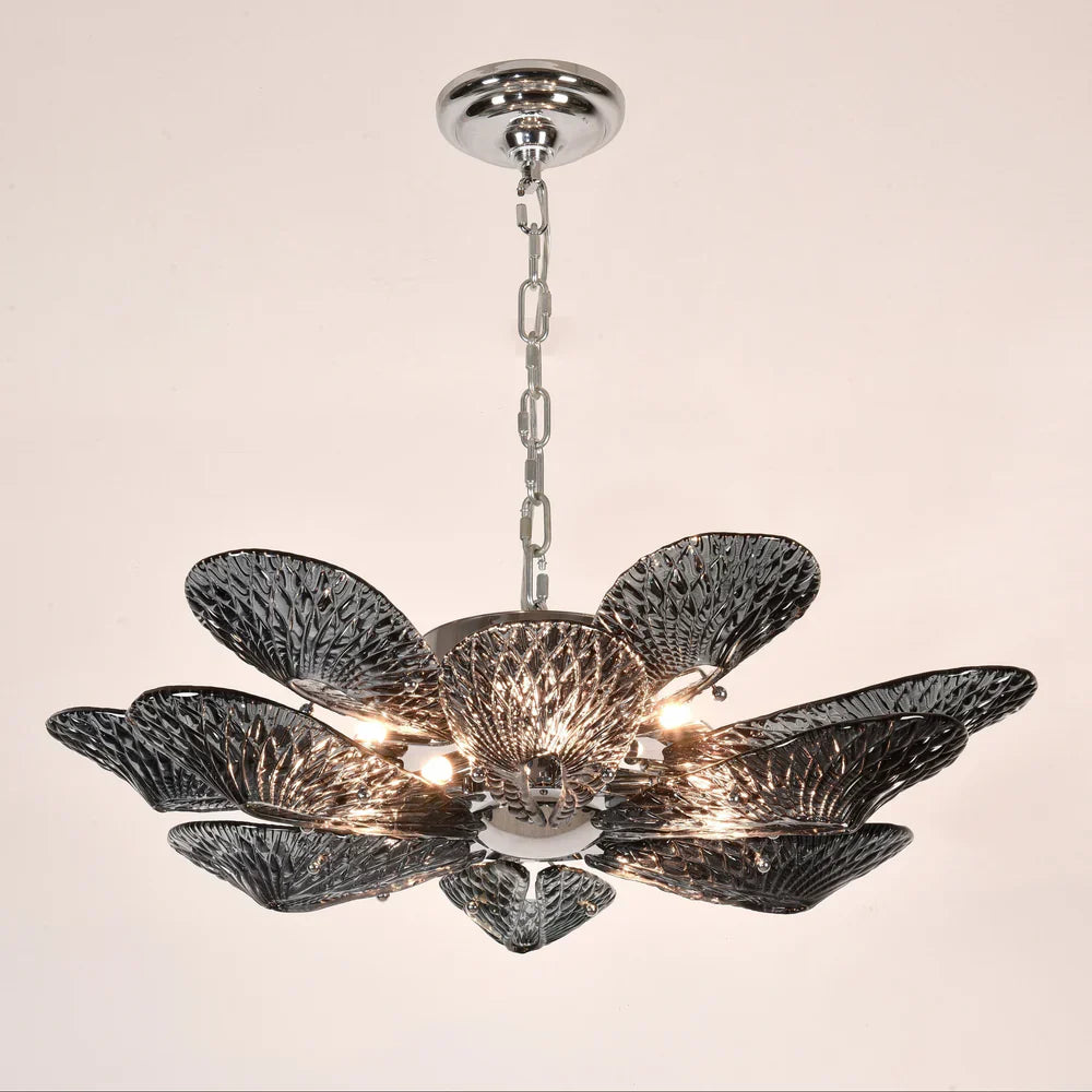 BU Bella Murano Glass Flower Chandelier-1-Tier: 33"W x 12"H-Smoke-