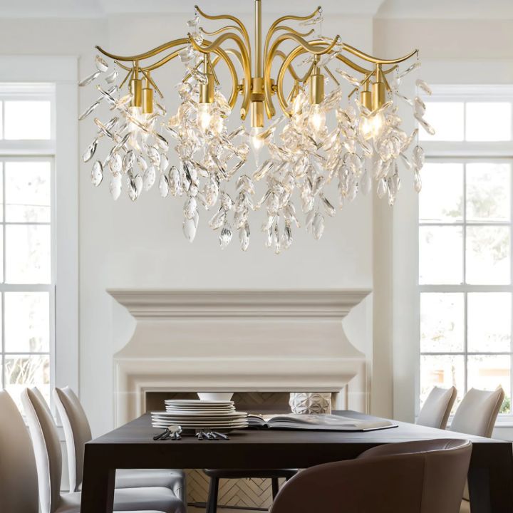 BU Dorale Modern Chandelier - 7 heads Size: Dia 23.6″(60cm) x H 27.6″(70cm)Brass & ClearBlushlighting
