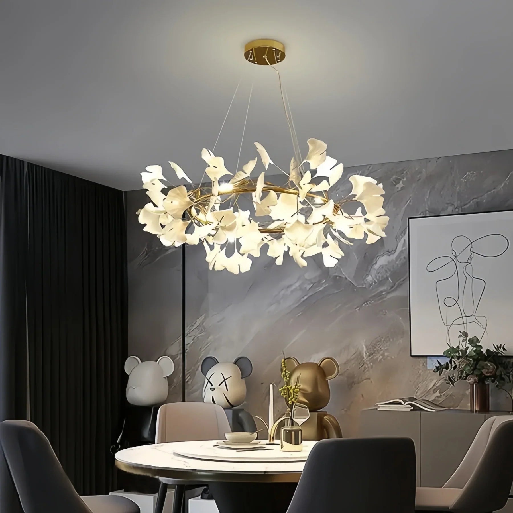 BU Ginkgo Ceramic Circle Chandelier - 24"GoldBlushlighting