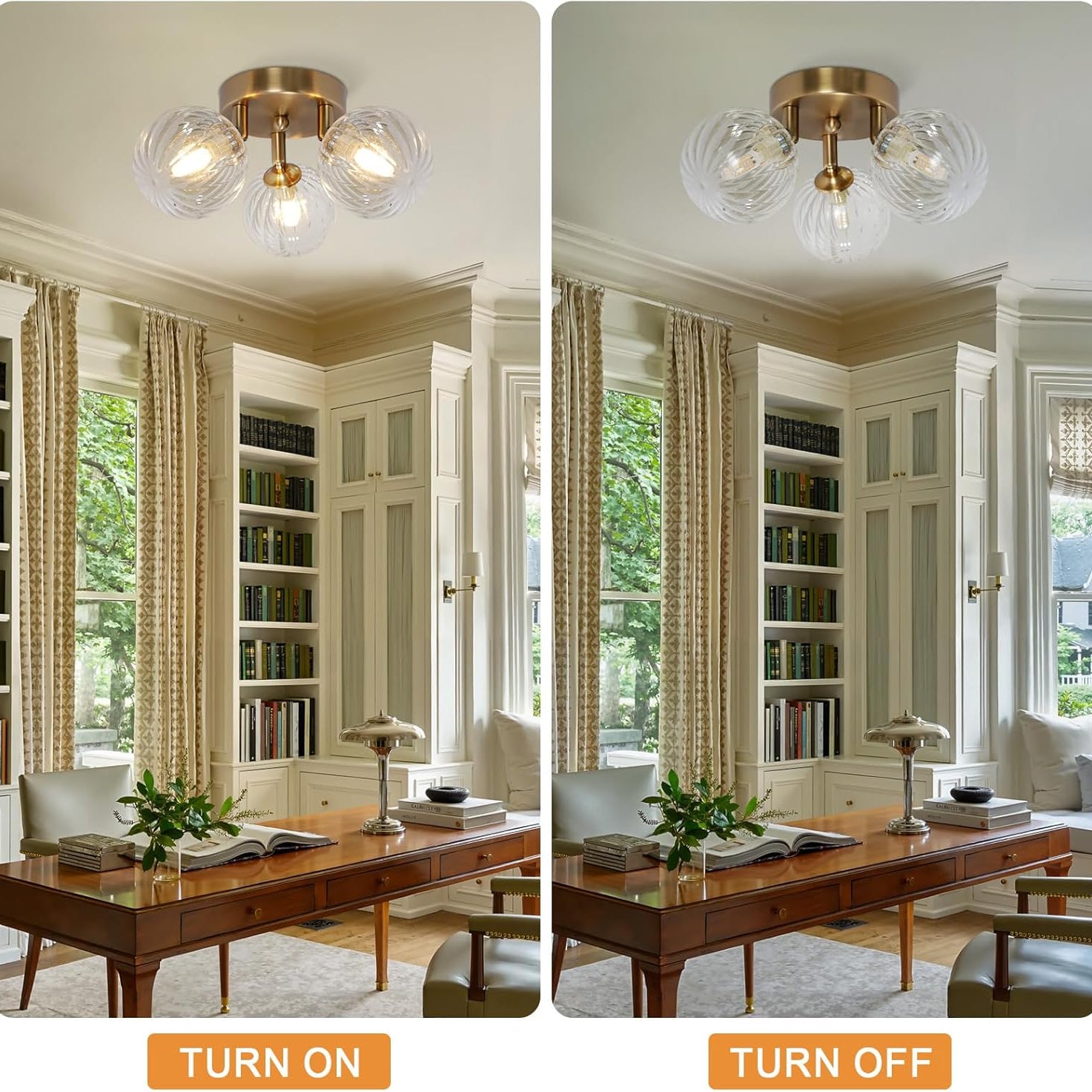 Bubble Ball Swirled Glass Chandelier 3-Light Semi Flush Mount Ceiling Mid Century Light Fixture