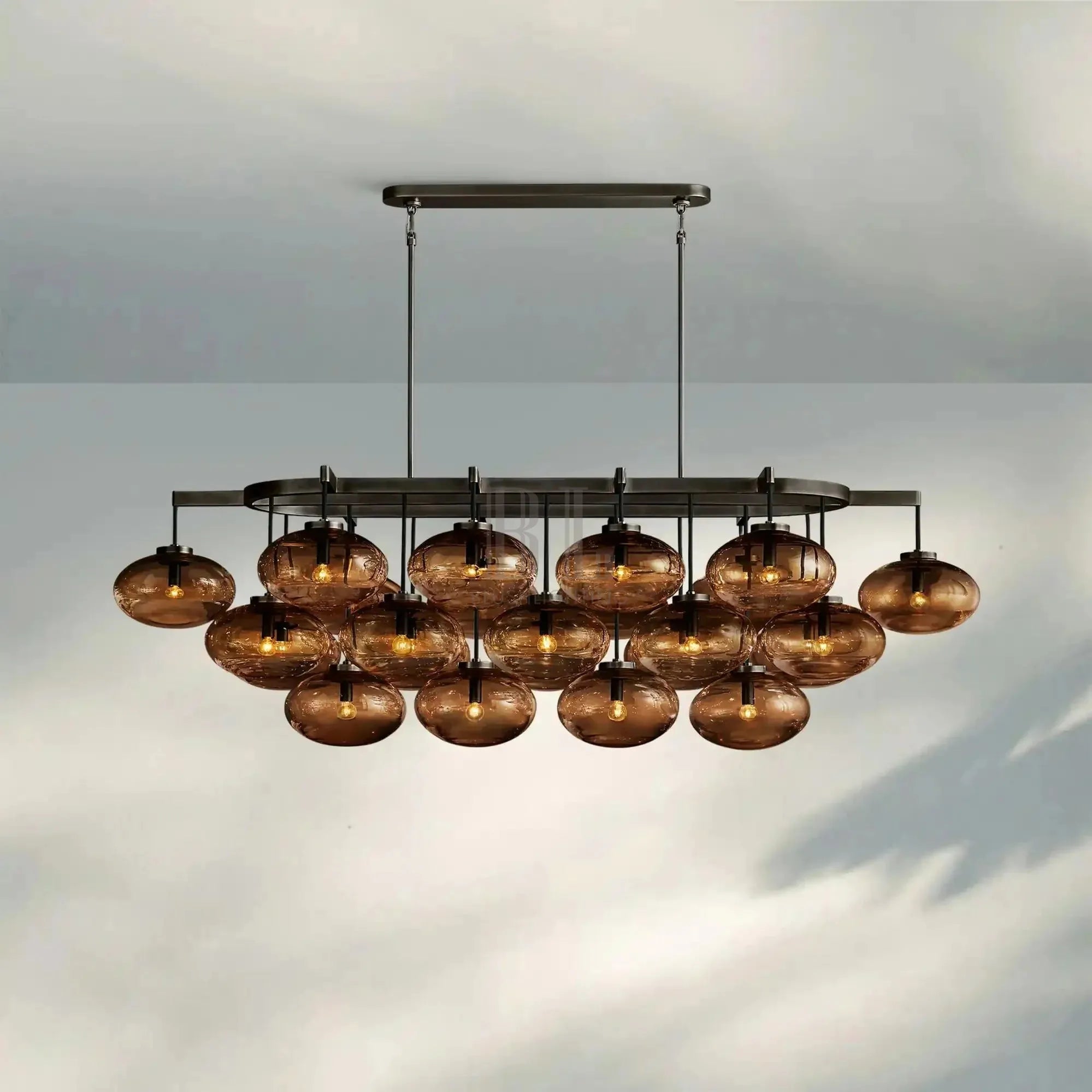 Cabrlet Clear/Amber Glass Linear Chandelier - Blushlighting
