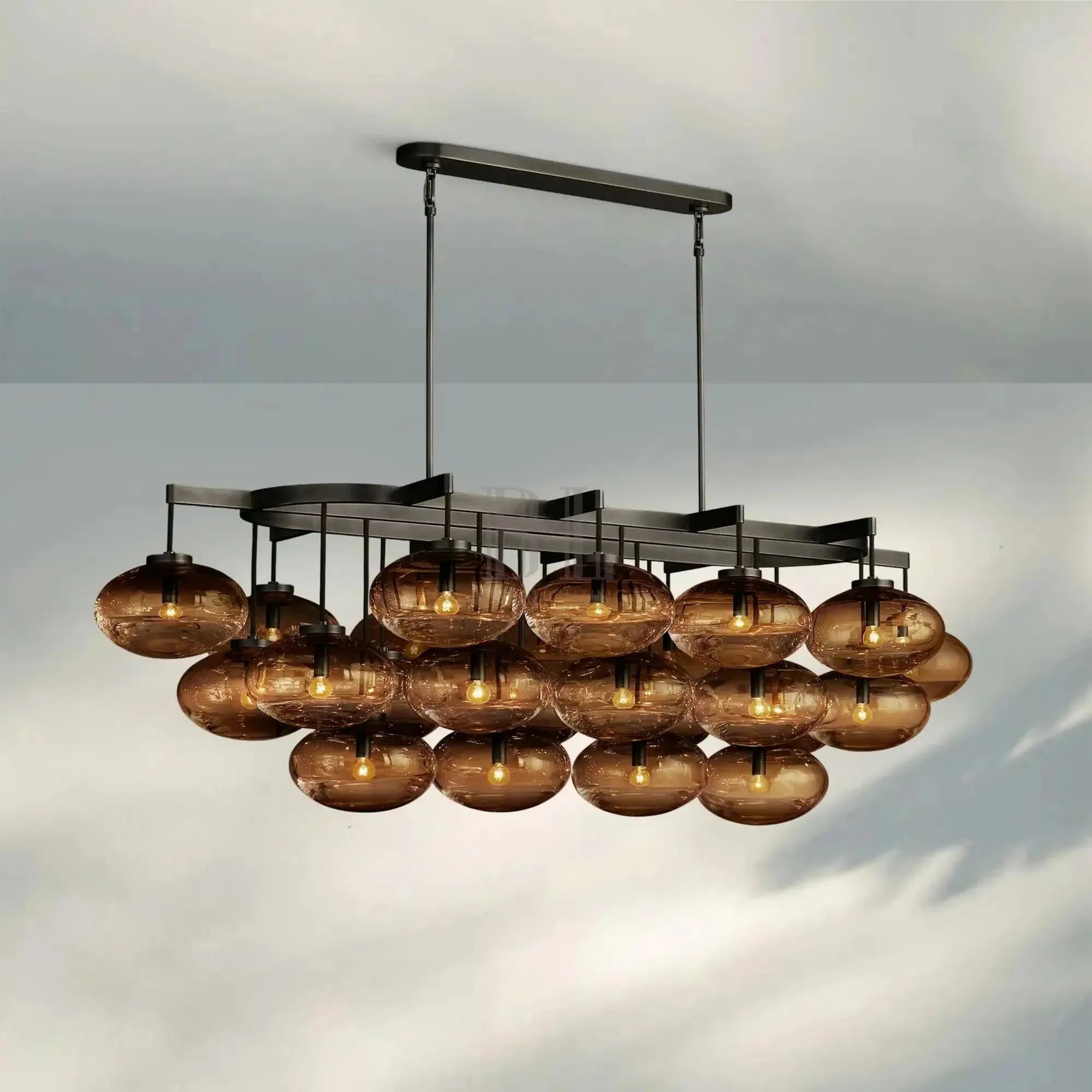 Cabrlet Clear/Amber Glass Linear Chandelier - Blushlighting