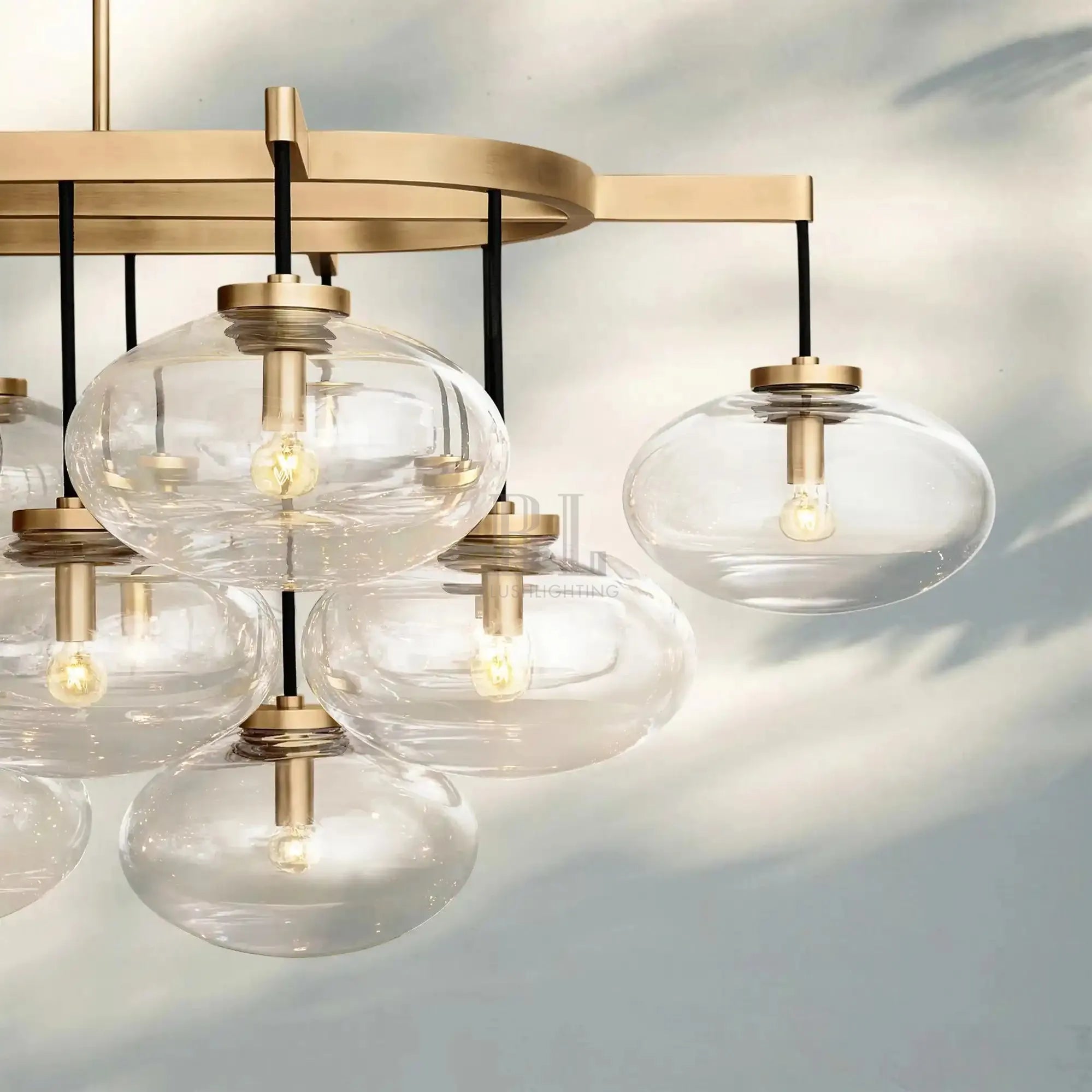 Cabrlet Clear/Amber Glass Linear Chandelier - Blushlighting