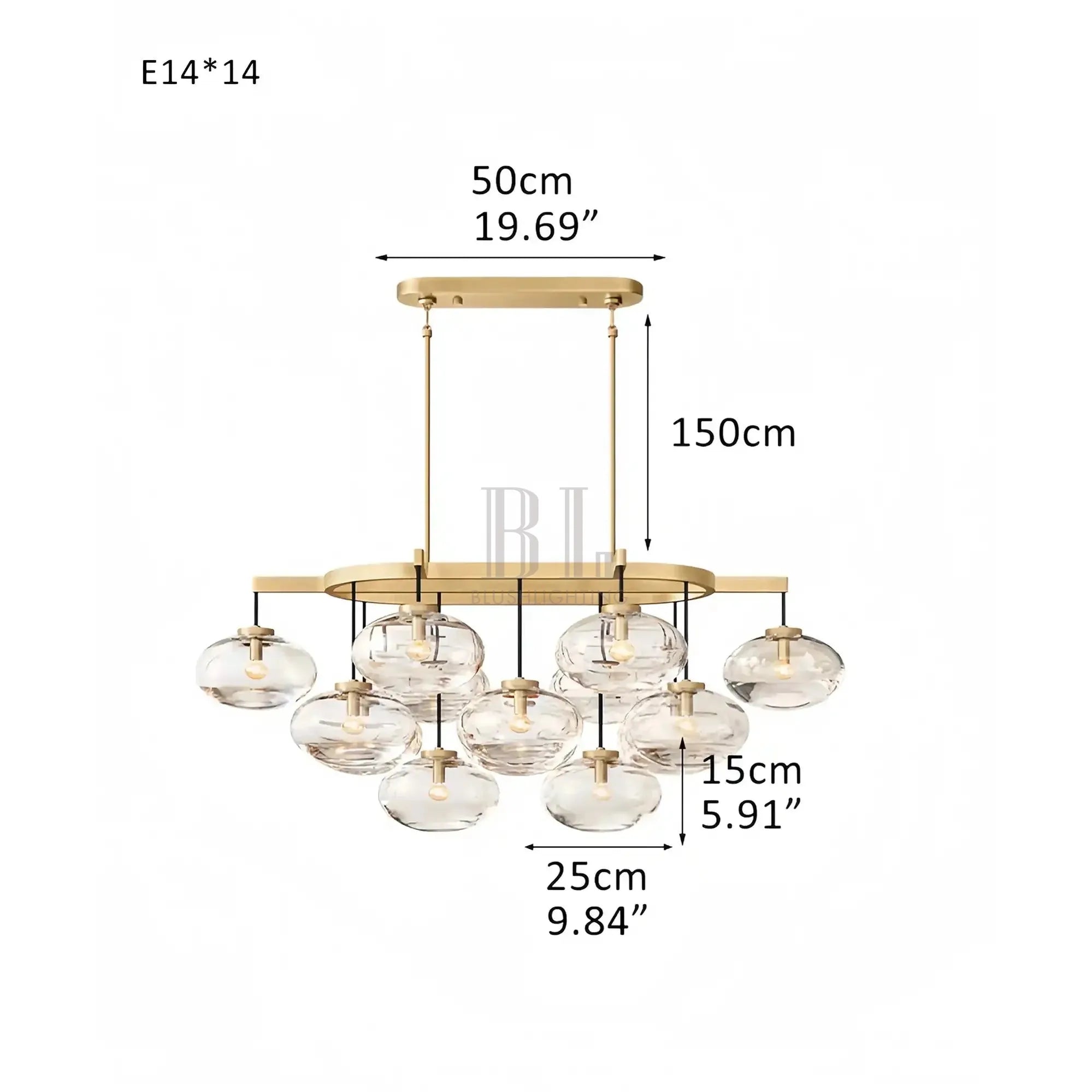 Cabrlet Clear/Amber Glass Linear Chandelier - Blushlighting