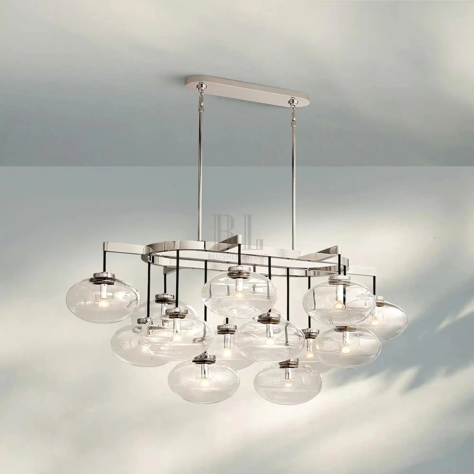 Cabrlet Clear/Amber Glass Linear Chandelier - Blushlighting