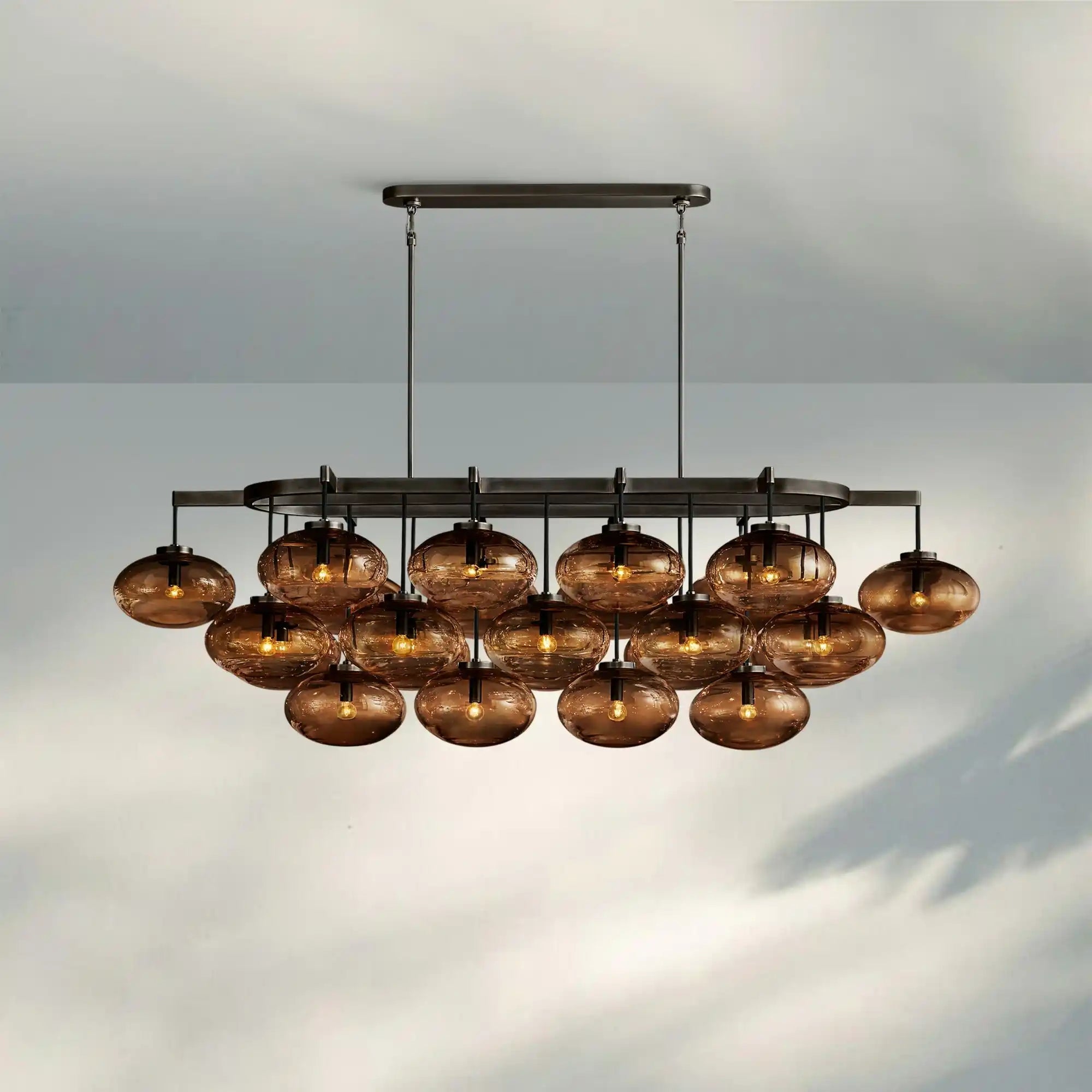 Cabrlet Clear/Amber Glass Linear Chandelier - Blushlighting