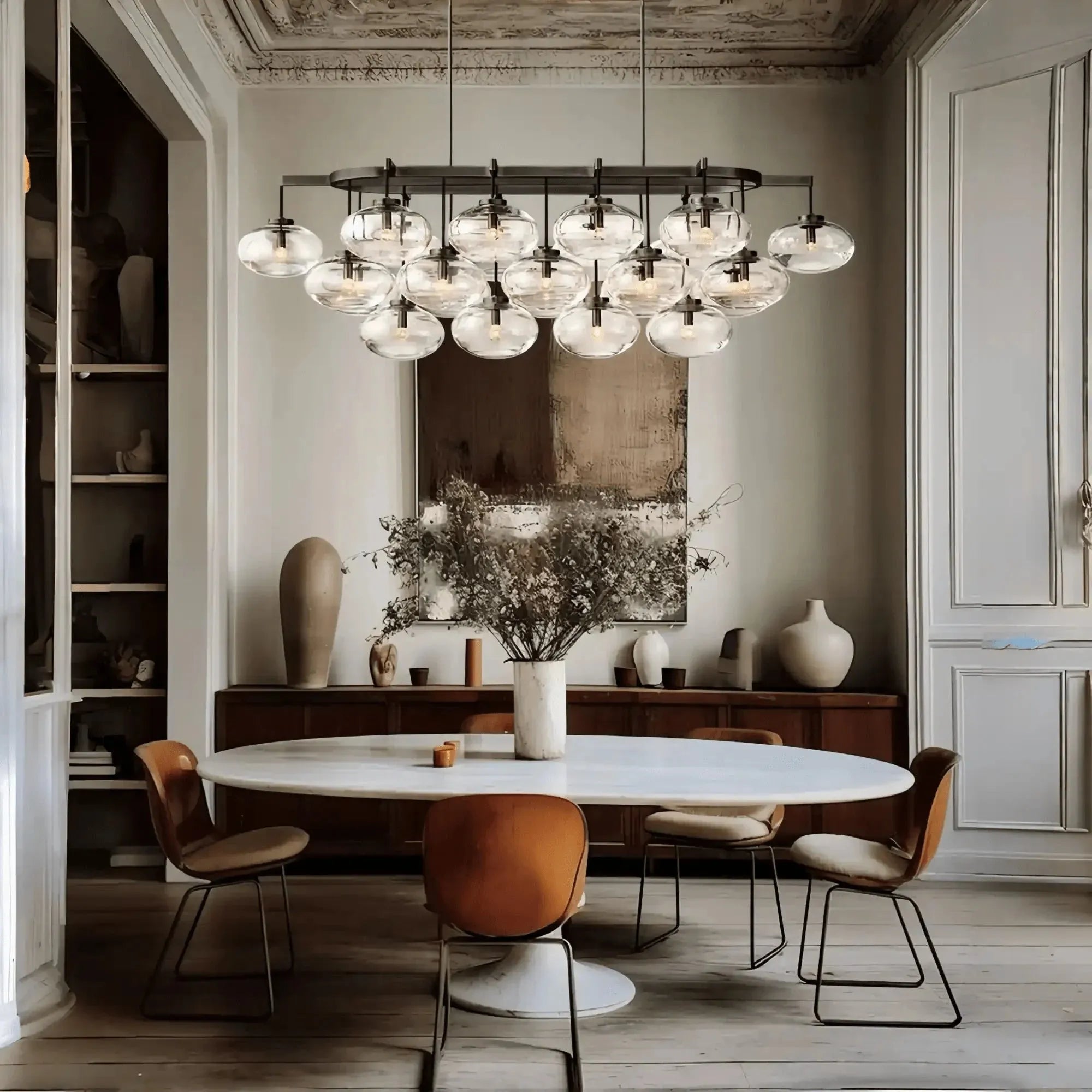 Cabrlet Clear/Amber Glass Linear Chandelier - Blushlighting