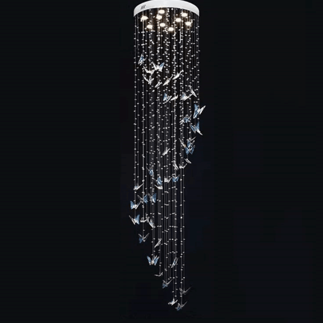 Caelira LED K9 Crystal Spiral Chandelier - Dia 15.7″ × H 98.4″BlueWarm LightBlushlighting