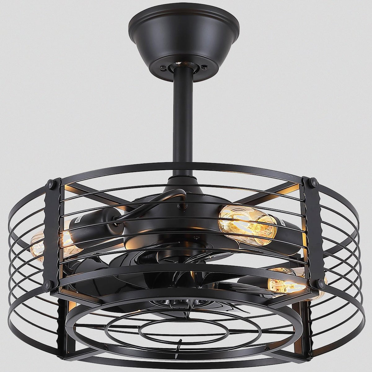 Cage Industrial Black Bladeless Ceiling Fan Light 18" - Blushlighting