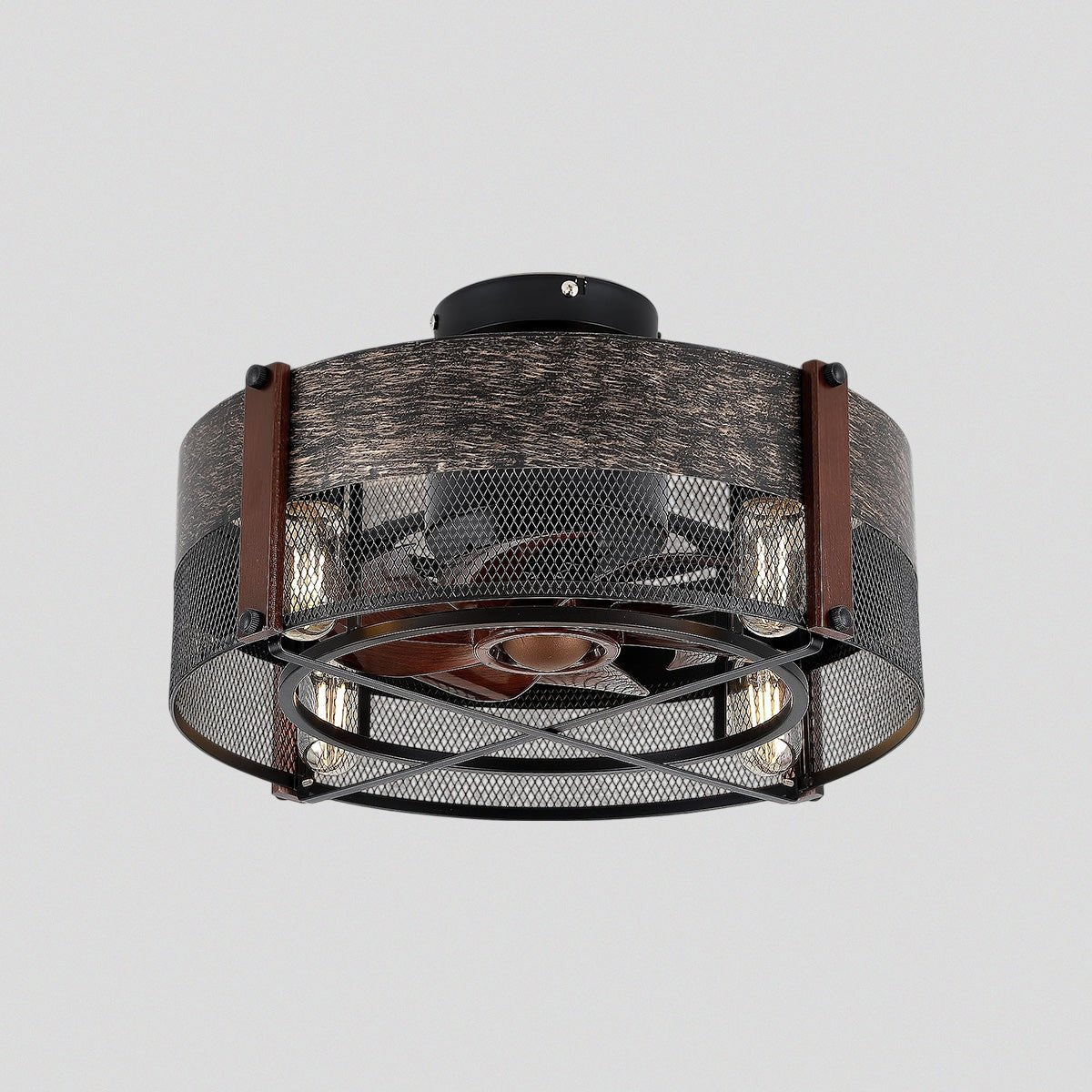 Caged Ceiling Fan with Light and Remote Black Bladeless Reversible Low Profile 19" - Blushlighting