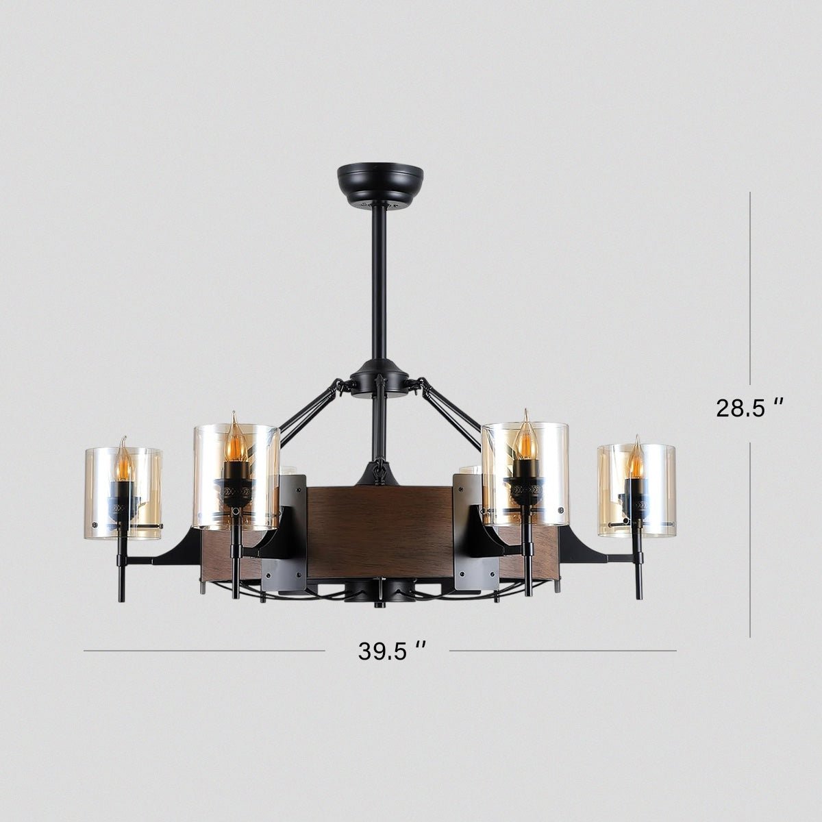 Caged Ceiling Fan with Lights Black Vintage Rustic Farmhouse Chandelier 38.5" - Blushlighting