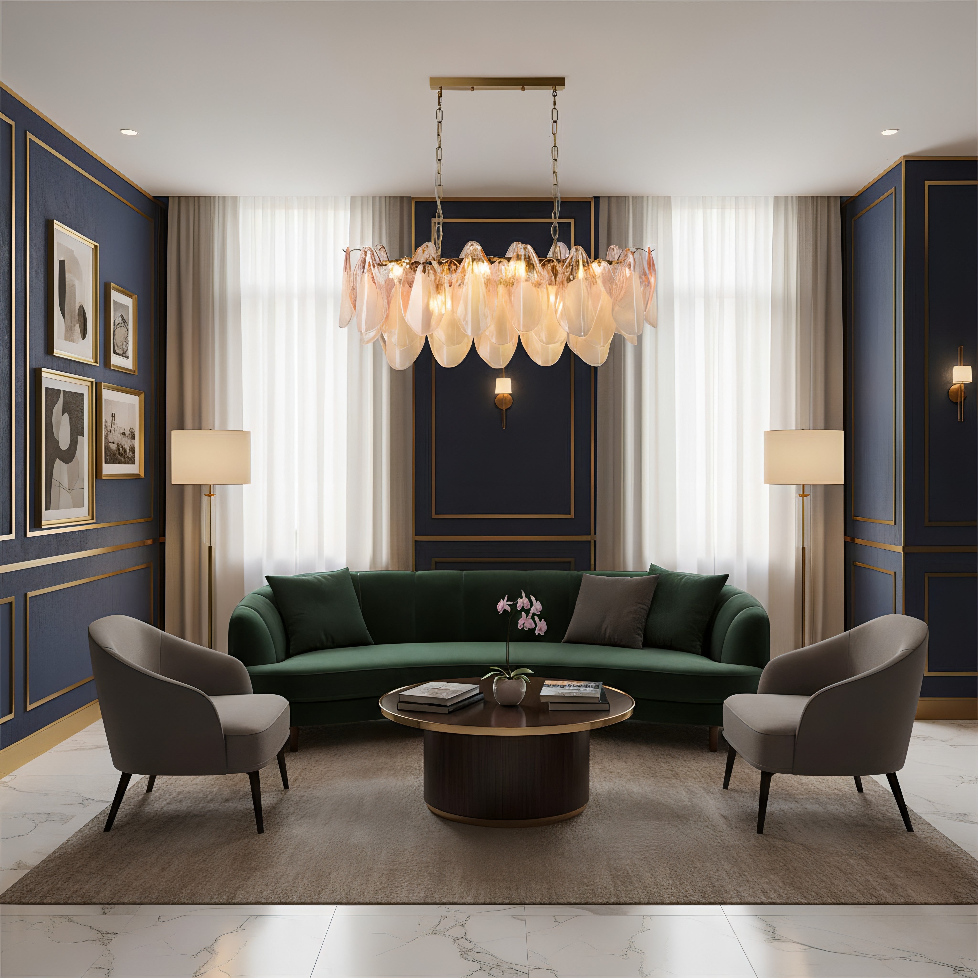 Caia Murano Glass Chandelier for Living Room - L 100cm x H 34cm / ∅ 39.3″ x H 13.3″Pink & WhiteBlushlighting