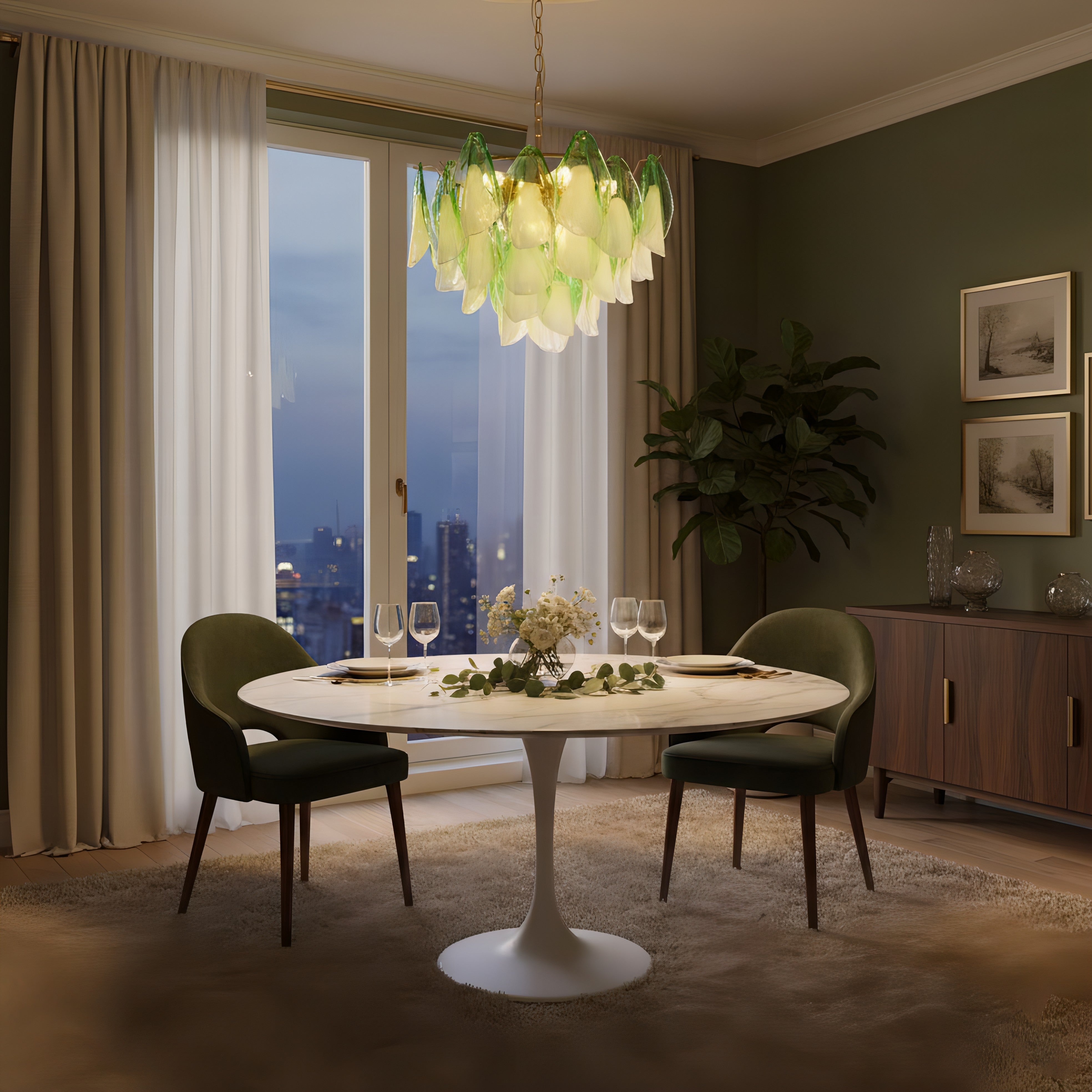 Caia Murano Glass Chandelier for Living Room - L 100cm x H 34cm / ∅ 39.3″ x H 13.3″WhiteBlushlighting