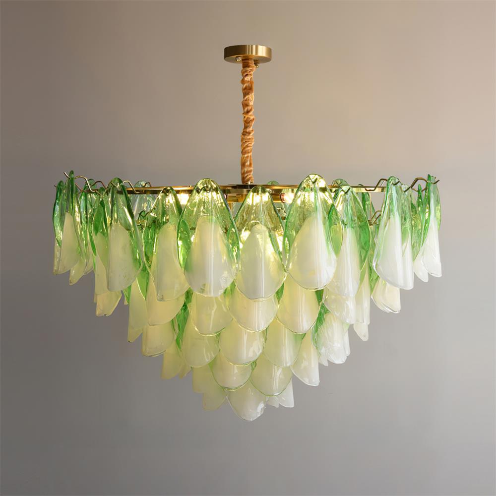 Caia Murano Glass Chandelier for Living Room - Dia 100cm x H 60cm / ∅ 39.3″ x H 23.6″Green & WhiteBlushlighting
