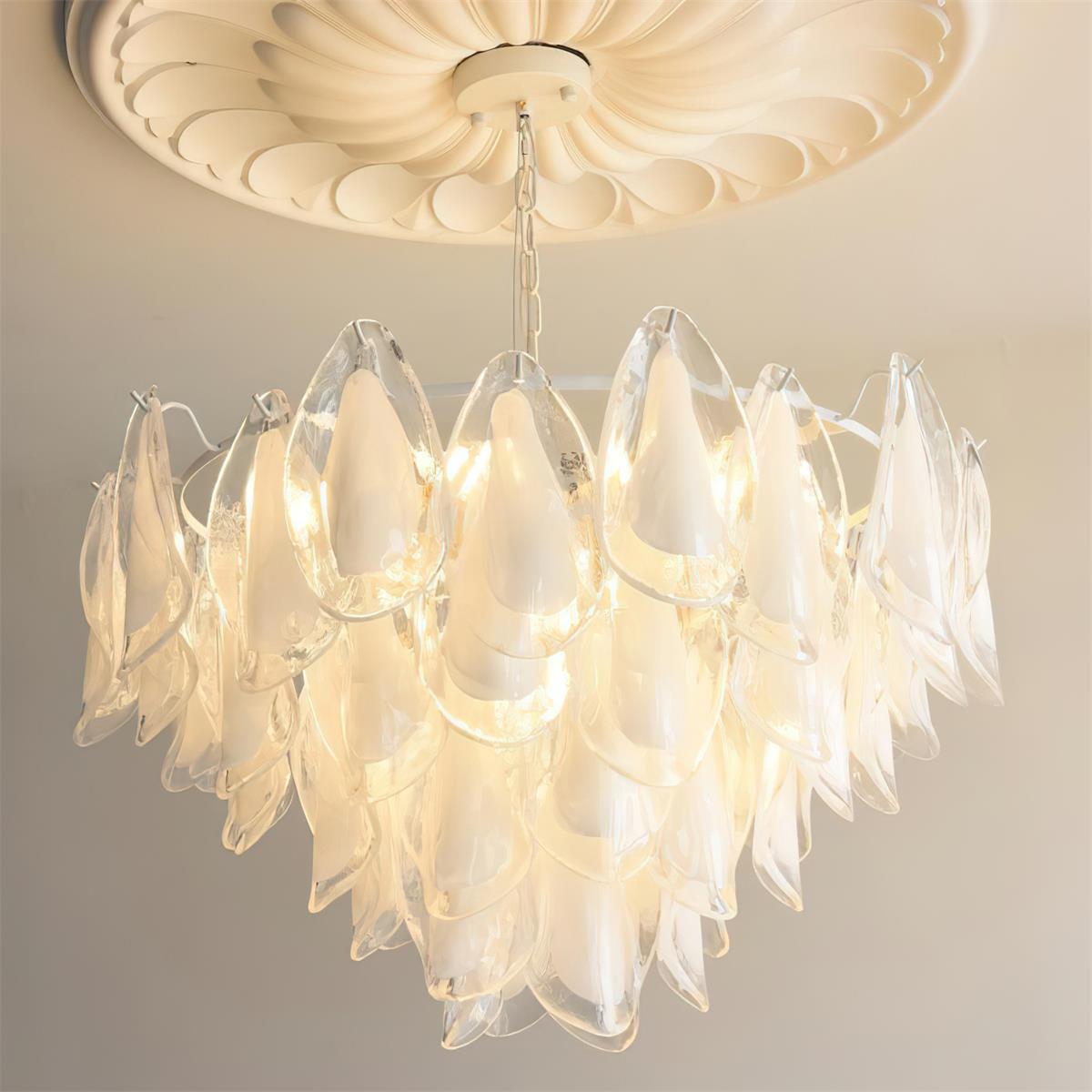 Caia Murano Glass Chandelier for Living Room - L 100cm x H 34cm / ∅ 39.3″ x H 13.3″Green & WhiteBlushlighting