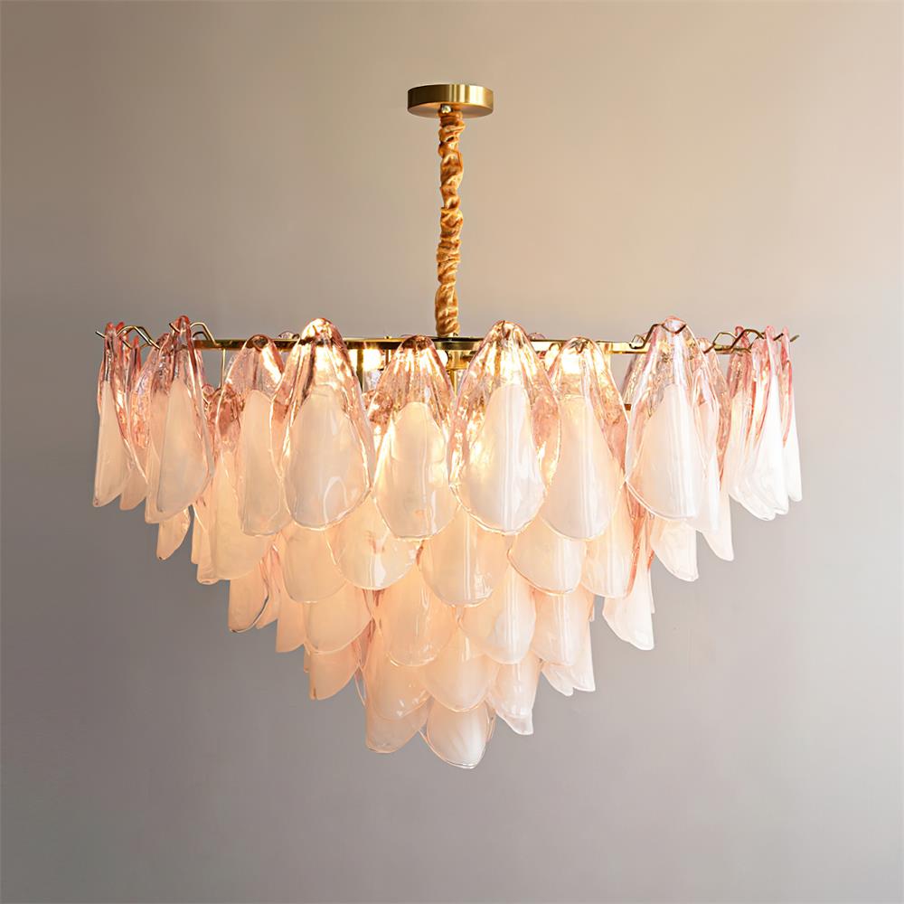 Caia Murano Glass Chandelier for Living Room - Dia 100cm x H 60cm / ∅ 39.3″ x H 23.6″Pink & WhiteBlushlighting