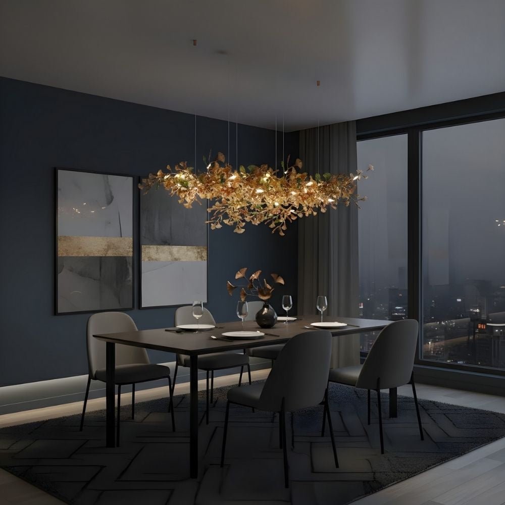 Calla Ginko Leaf Linear Chandelier - BrownL59.06" (150cm)Warm Light 2700KBlushlighting