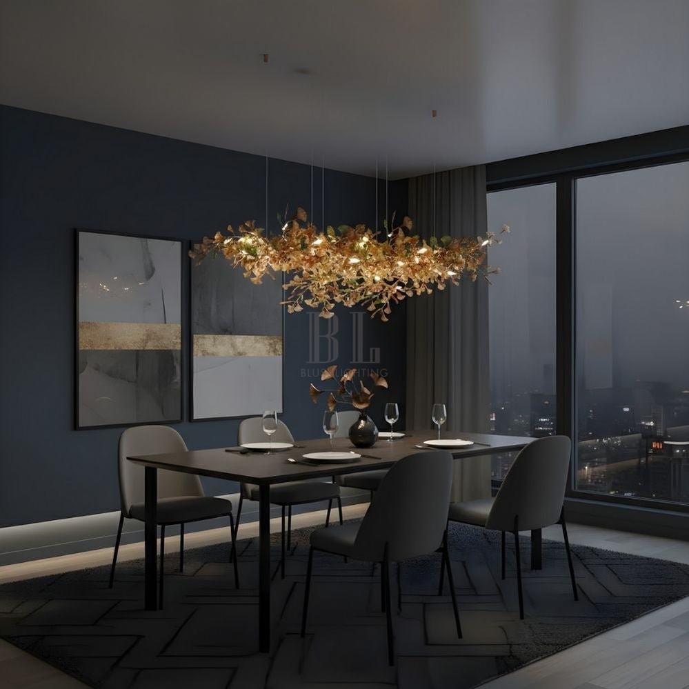 Calla Ginko Leaf Linear Chandelier - BrownL59.06" (150cm)Warm Light 2700KBlushlighting