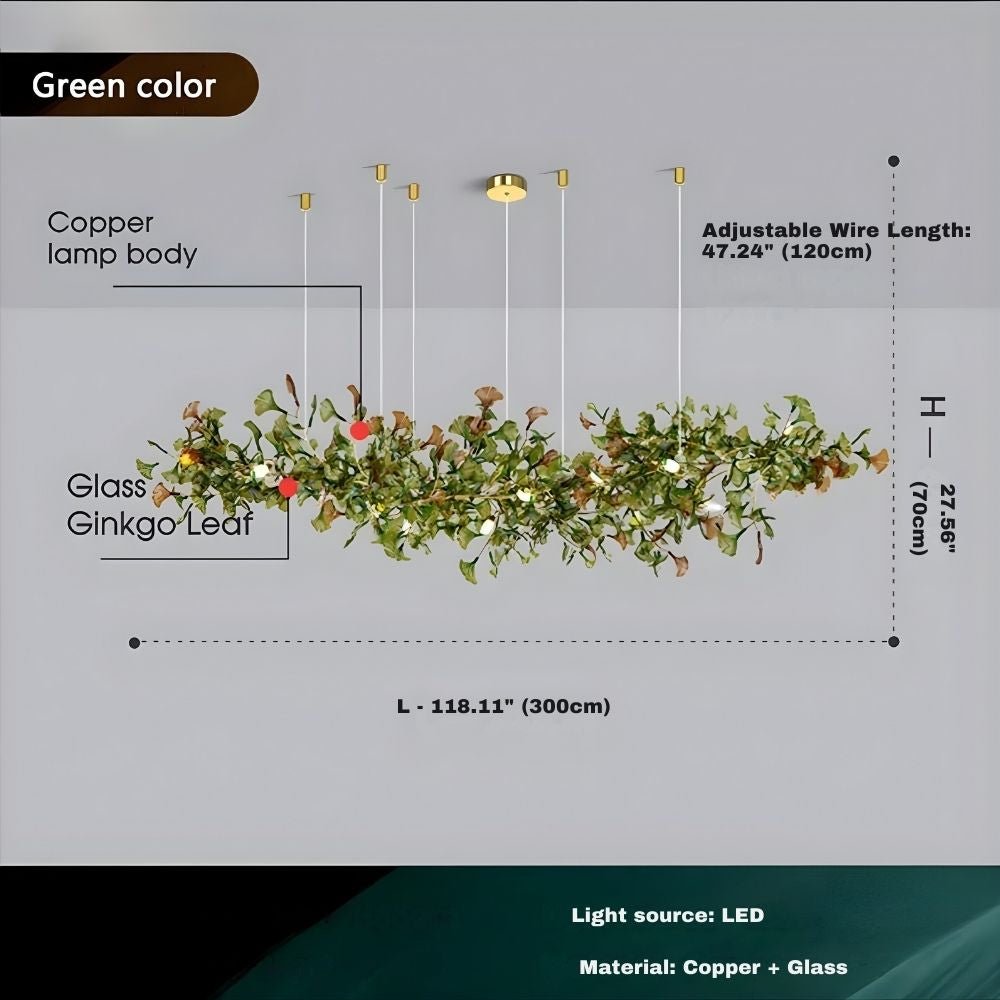 Calla Ginko Leaf Linear Chandelier - GreenL59.06" (150cm)Warm Light 2700KBlushlighting